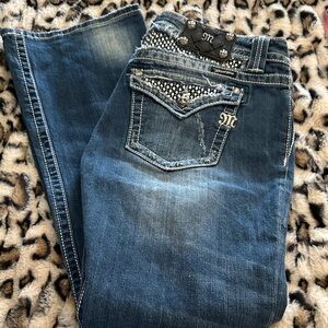 Miss Me Blue Boot Cut Jeans with Silver Accents